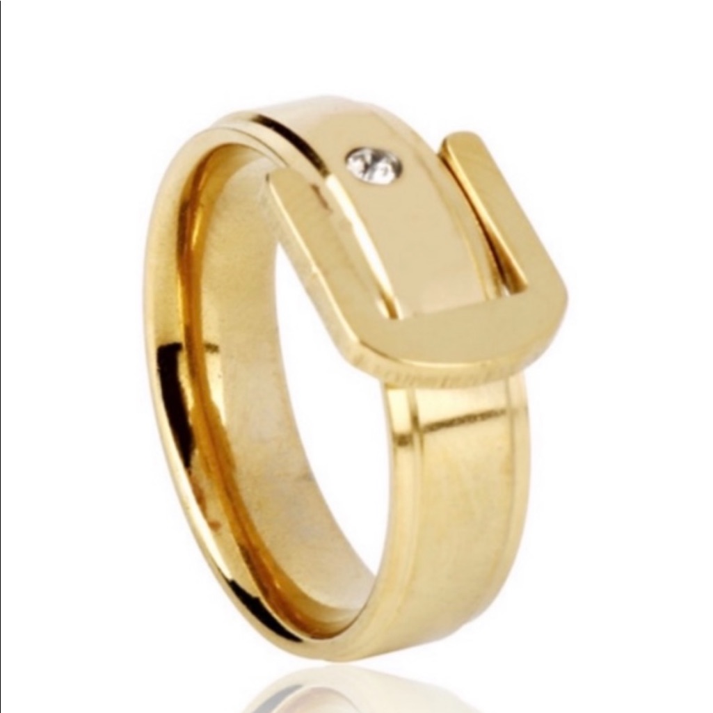 Size 7 Hypoallergenic Stainless Steel Gold Buckle Ring New